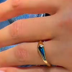 Load image into Gallery viewer, East West Free Form Sapphire Signet Ring, Bezel Set 14K Solid Gold Natural Gemstone Wedding Solitaire Band, Unique Bridal Engagement Ring

