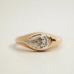 Load image into Gallery viewer, 2 Carat East West Pear Moissanite Engagement Ring, Bezel Set 14K Solid Gold Wedding Solitaire Band, Chunky Thick Bridal Engagement Ring
