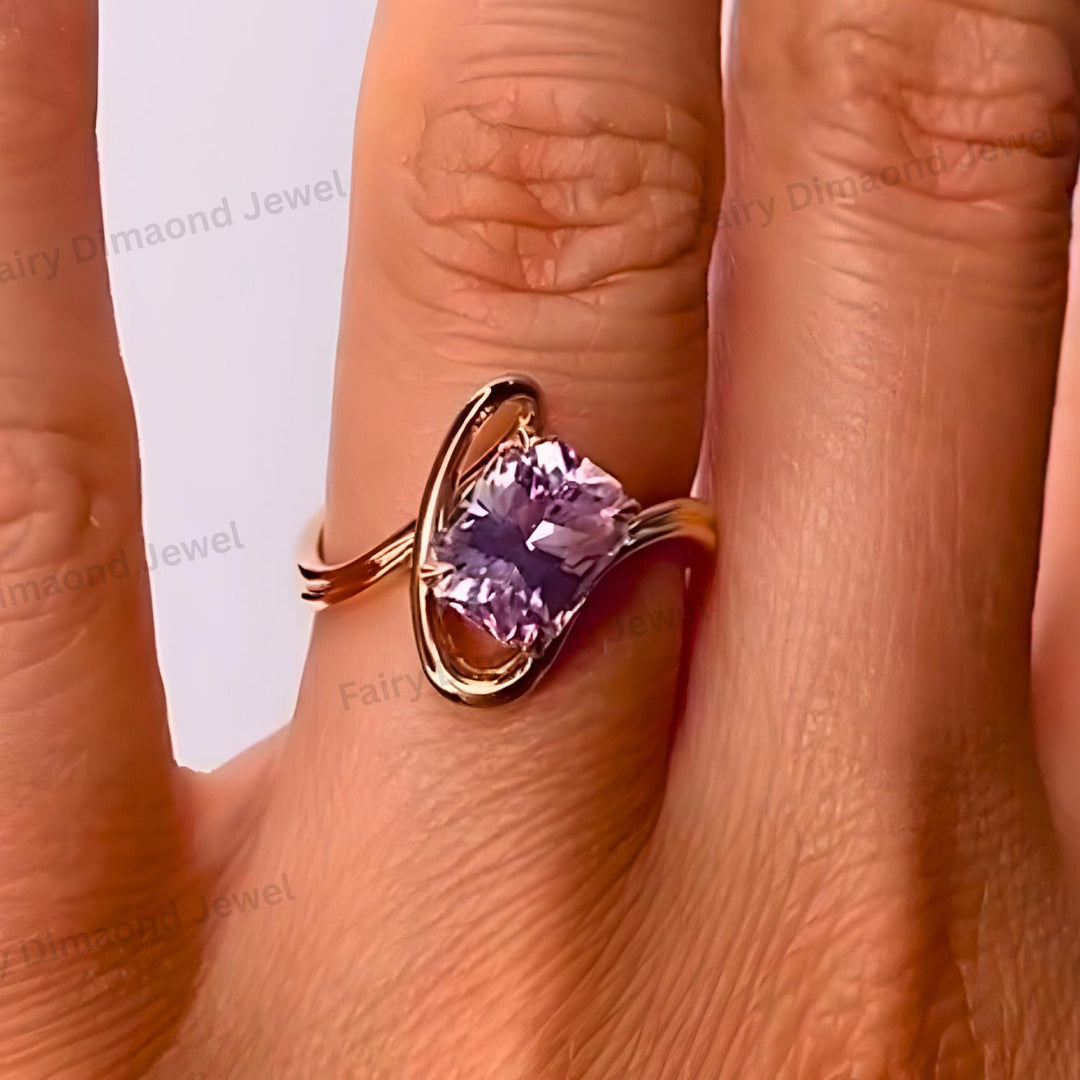 Radiant Cut Pink Sapphire Engagement Ring, 14k Yellow Gold Bridal Ring