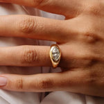 Load image into Gallery viewer, Marquise Moissanite Signet Ring: 14k Gold Domed Wedding Band
