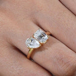 Load image into Gallery viewer, Moissanite Toi et Moi Ring: Pear &amp; Emerald Cut, 14K Yellow Gold
