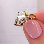 Load image into Gallery viewer, Oval Moissanite East West Wavy Ring: 14k Yellow Gold Chevron Wedding Engagement Band
