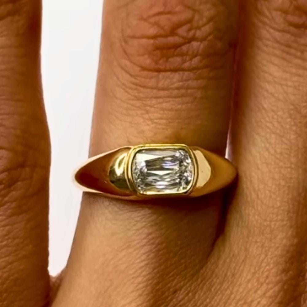 18K Gold Moissanite Signet Ring: Chunky Bezel Set Wedding Band