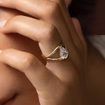 Load image into Gallery viewer, Pear Moissanite 14K Gold Ring – Teardrop Split Shank Anniversary Ring
