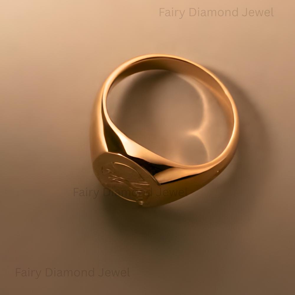 14K Gold Oval Fox Signet Ring, Chunky Spirit Chase Stacking Band