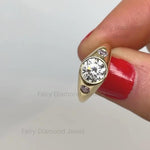 Load image into Gallery viewer, Round Cut Moissanite Signet Wedding Ring: 14K Gold Round Accent Engagement Stacking Promise Solitaire Ring for Women
