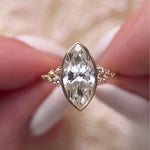 Load image into Gallery viewer, 14K Gold Marquise Cut Moissanite Engagement Solitaire Ring: Bezel Snowdrift Design
