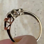 Load image into Gallery viewer, Antique Oval Moissanite Three Stone Ring: 14K Yellow Gold Bezel Wedding Band

