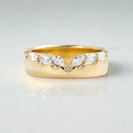 Load image into Gallery viewer, Marquise Moissanite Wedding Curved Wide Band: 14k Gold Diamond Chevron Stacking Engagement Ring

