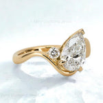 Load image into Gallery viewer, East West Pear Moissanite Ring Set, 14k Gold Pave Bridal Ring
