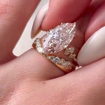 Load image into Gallery viewer, 14k Gold Lab Grown Diamond Gold Wedding Band, Curved Marquise &amp; Round Cut Engagement Ring
