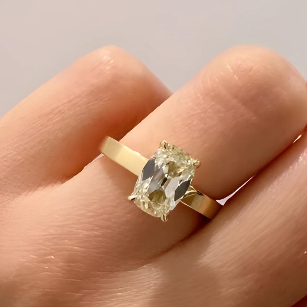 Champagne Moissanite Engagement Ring: 14k Yellow Gold Antique Hidden Halo