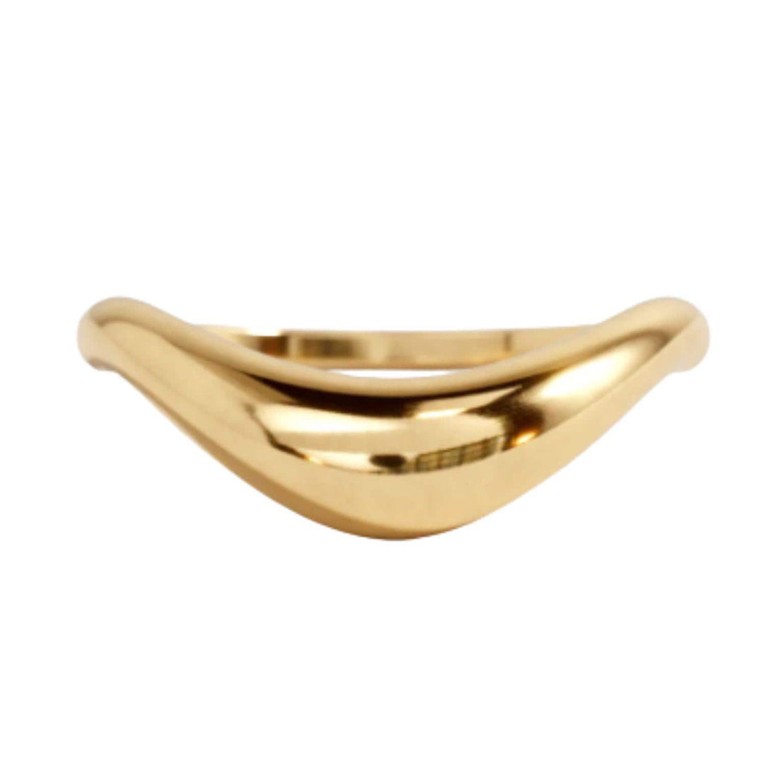14K Gold Chevron Curved Dome Wedding Band, Chunky Amplify Silver 925 Stacking Engagement Ring
