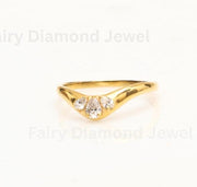 Pear Cut Moissanite Chevron Wedding Band, 14K Yellow Gold Trilogy Stacking Engagement Curved Ring