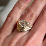 Load image into Gallery viewer, 3ct Pear Moissanite Ring: 14k Yellow Gold Curved Chevron Band

