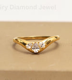 Load image into Gallery viewer, Pear Cut Moissanite Chevron Wedding Band, 14K Yellow Gold Trilogy Stacking Engagement Curved Ring

