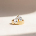 Load image into Gallery viewer, Pear Cut Moissanite 14K Yellow Gold Wedding Band: Unique Wide Teardrop Engagement Ring
