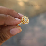 Load image into Gallery viewer, Moissanite Duo Halo Wedding Ring: 14K Yellow Gold Solitaire
