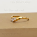 Load image into Gallery viewer, Pear Cut Moissanite Chevron Wedding Band, 14K Yellow Gold Trilogy Stacking Engagement Curved Ring
