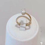 Load image into Gallery viewer, Oval Moissanite Engagement Ring: 14K White Gold Wrap Band, Zircon Pave
