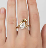 Load image into Gallery viewer, Pear Cut Moissanite Wavy Wedding Ring, Unique Boho 14k Solid Yellow Gold Teardrop Engagement Promise Band
