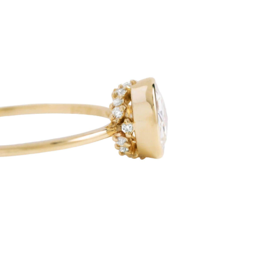 Rose Cut Moissanite Engagement Ring: 14K Gold Halo Bezel