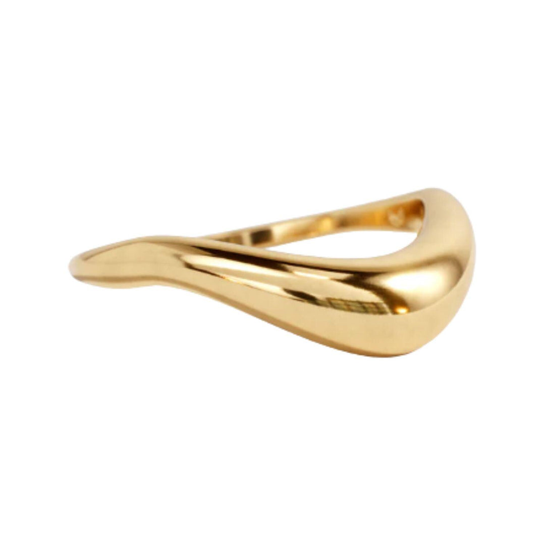 14K Gold Chevron Curved Dome Wedding Band, Chunky Amplify Silver 925 Stacking Engagement Ring