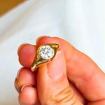 Load image into Gallery viewer, 14K Gold Domed Moissanite Signet Ring, Chunky Stacking Band
