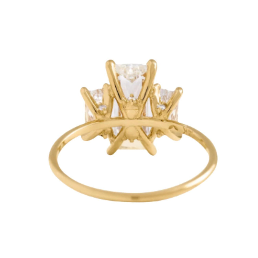 Baguette Moissanite Trilogy Ring: 18K Rose Gold Plated Promise Ring