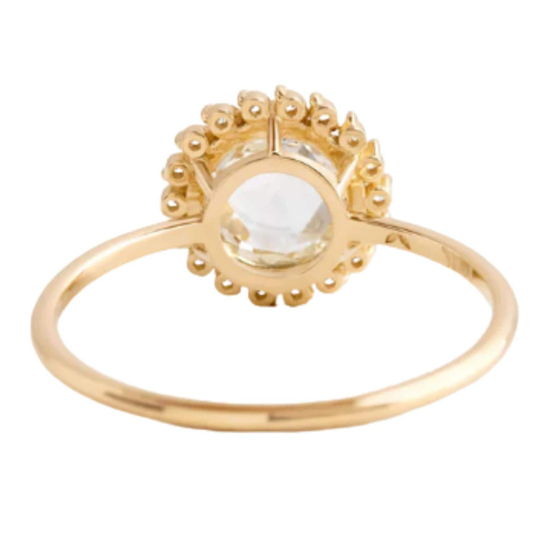 Rose Cut Moissanite Engagement Ring: 14K Gold Halo, Anniversary Ring