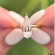 Pear Moissanite Engagement Ring Set: 18k Gold Modern Contour Band