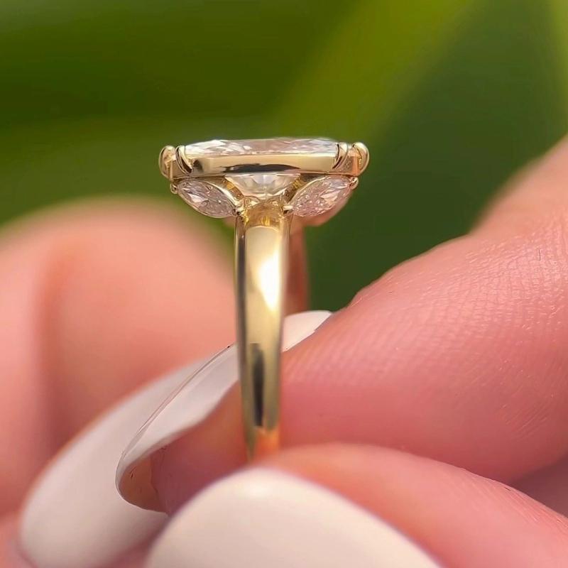Toi et Moi Moissanite Wedding Ring: 14K Rose Gold Pear & Oval Cut