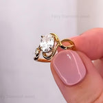Load image into Gallery viewer, Oval Moissanite East West Wavy Ring: 14k Yellow Gold Chevron Wedding Engagement Band

