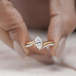 Load image into Gallery viewer, East West Marquise Moissanite Diamond Ring Set, 14K Yellow Gold Bypass Wedding Anniversary Ring
