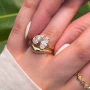 Toi et Moi Moissanite Wedding Ring: 14K Rose Gold Pear & Oval Cut