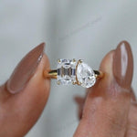 Load image into Gallery viewer, Moissanite Toi et Moi Ring: Pear &amp; Emerald Cut, 14K Yellow Gold
