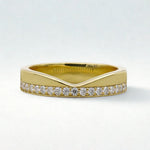 Load image into Gallery viewer, Round Moissanite Pave Curved Cigar Wedding Band, Minimalist V Shaped Diamond Chevron Stacking Thick Wide Band Ring, Unique Engagement Gift
