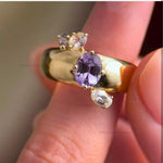 Load image into Gallery viewer, Lavender Sapphire Gold Cigar Band Ring, Rainbow Moonstone, 14k Solid Gold
