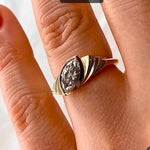 Load image into Gallery viewer, Marquise Moissanite Signet Ring: 14K Yellow Gold Bezel Band
