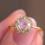 Load image into Gallery viewer, Rose Cut Moissanite Engagement Ring: 14K Gold Halo, Anniversary Ring
