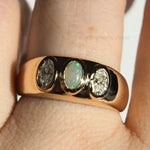 Load image into Gallery viewer, 14K Gold Opal Moissanite Ring: Chunky Bezel Set Wedding Band
