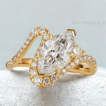 Load image into Gallery viewer, 14k Gold East West Marquise Diamond Engagement Ring Set, Pave Wedding Band
