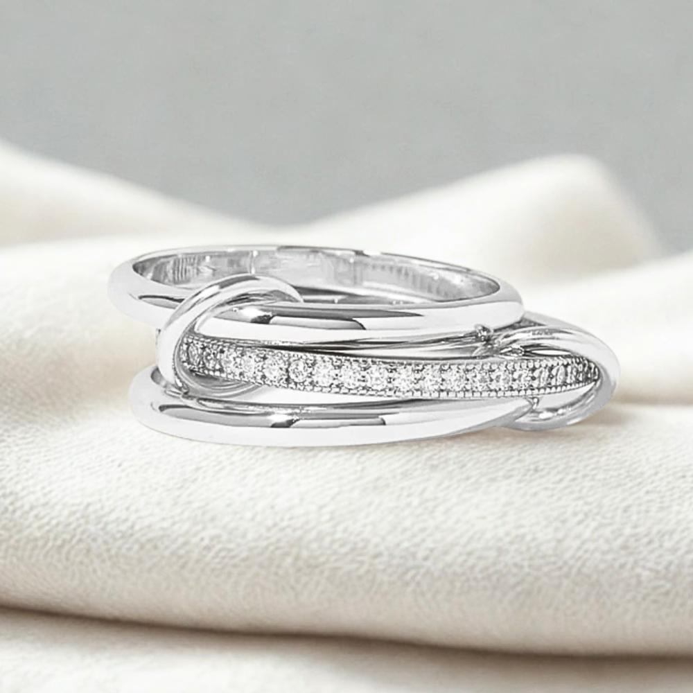 Sterling Silver Multi Link Eternity Ring: Chunky Connected Wedding Engagement Stacking Band