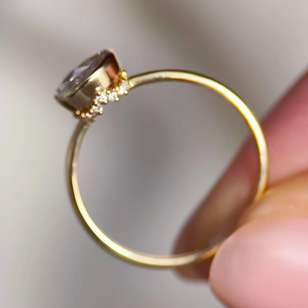 Rose Cut Moissanite Engagement Ring: 14K Gold Halo Bezel