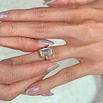 Load image into Gallery viewer, Emerald Cut Moissanite Solitaire Ring: Diamond Halo, 14K Gold Wedding Dainty Ring for Women
