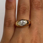 Load image into Gallery viewer, Marquise Moissanite Signet Ring: 14k Gold Domed Wedding Band
