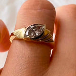 Load image into Gallery viewer, Marquise Moissanite Signet Ring: 14K Yellow Gold Bezel Band
