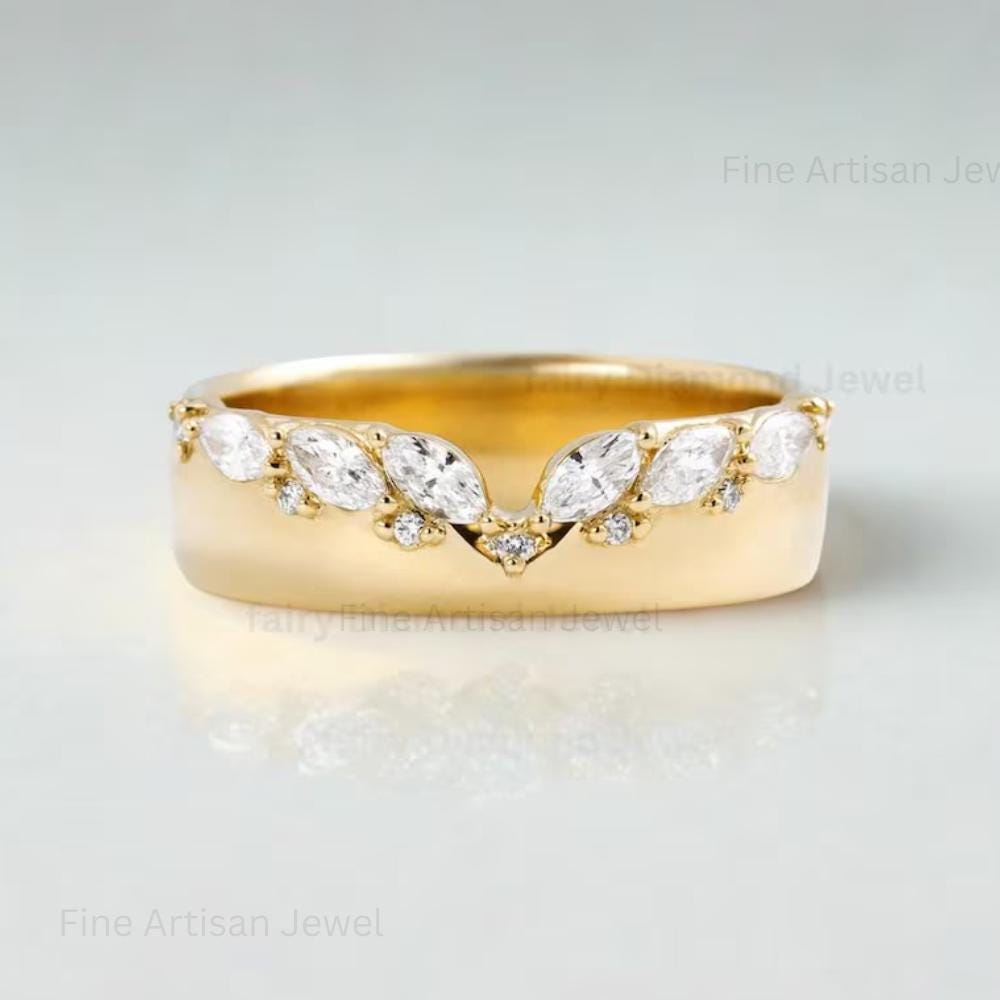 Princess Cut Moissanite Bridal Ring Set: 14K Gold Wedding Band