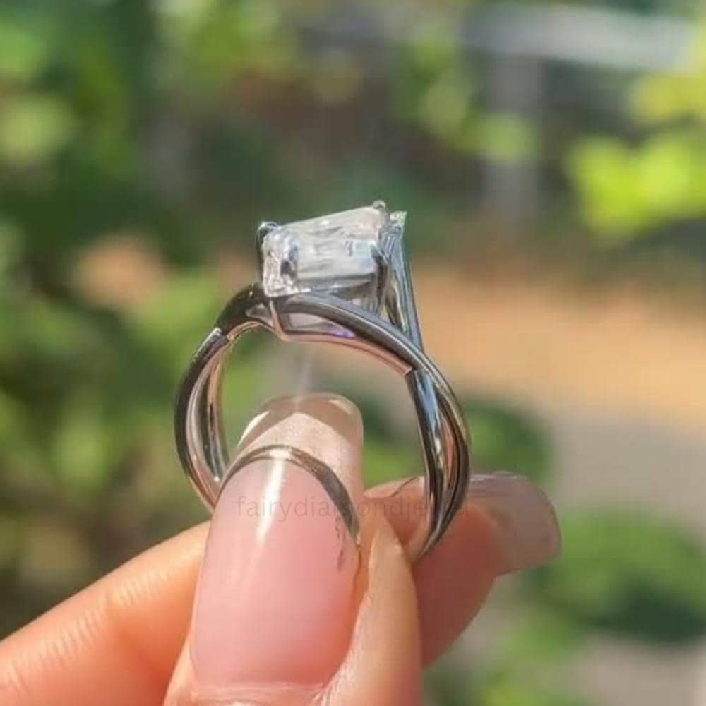 Kite Cut Moissanite Engagement Ring: Art Deco 14K Gold Split Shank