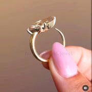 Champagne Marquise Moissanite Ring: 14k Gold East West Engagement Band